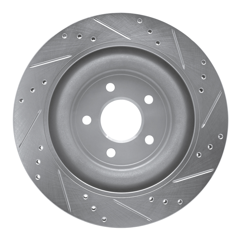 Jaguar XJ Brake Rotor (1) - Rear Left - R1 Concepts - Drilled & Slotted - Silver - `06-`15